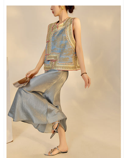 New Chinese Style Heavy Embroidery Rayon Vest for Women