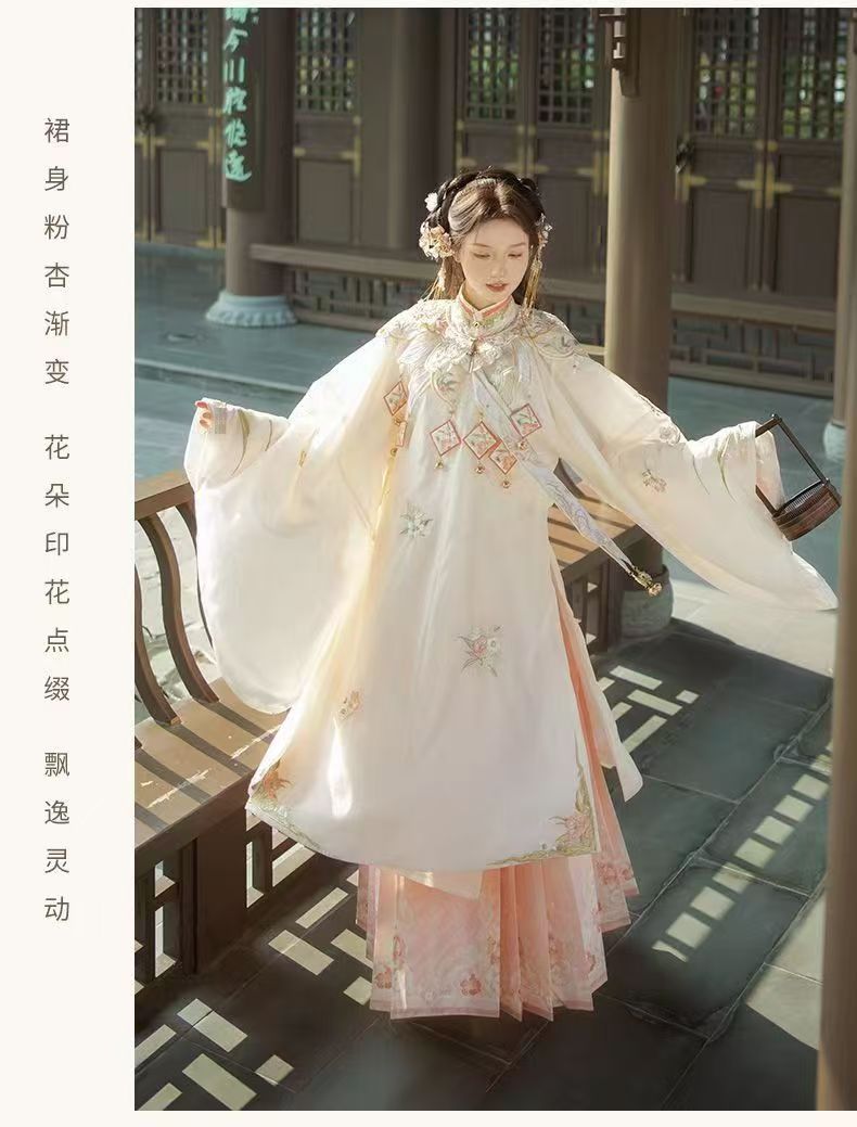 Women Ming Dynasty Hanfu Set Heavy Embroidery Cloud Shoulder Stand Collar Horse Face Skirt