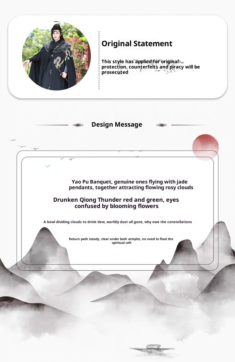 Men's Fleece-Lined Fur Collar Cloak New Chinese Style Winter Hanfu