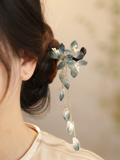 Ink Blue Magnolia Hairpin | New Chinese Style Elegant Wooden Accessory