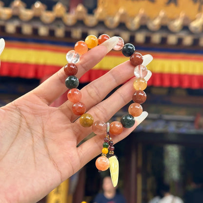 Five Blessings Natural Crystal Bracelet — Yonghe Temple Wutai Style Rabbit Hair Gem Beads