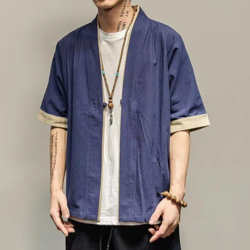 Summer Chinese Hanfu Shirt Men Plus Size Cotton Linen Casual Top