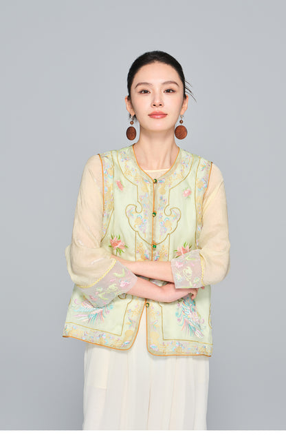 Elegant Silk Vest with Embroidery