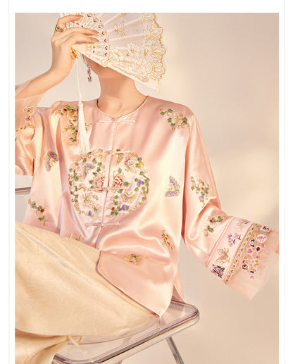 2026 Autumn New Chinese Style Printed Embroidered Acetate Coat for Women