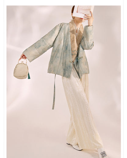 New Chinese Style Feather Collar Embroidered Cotton Jacket for Women