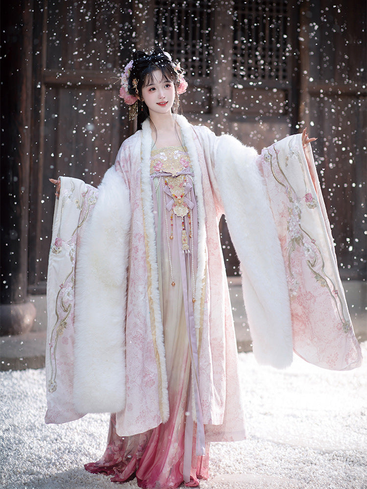 Women's Tang Dynasty Hanfu Winter Embroidered Shirt & Cloak Set