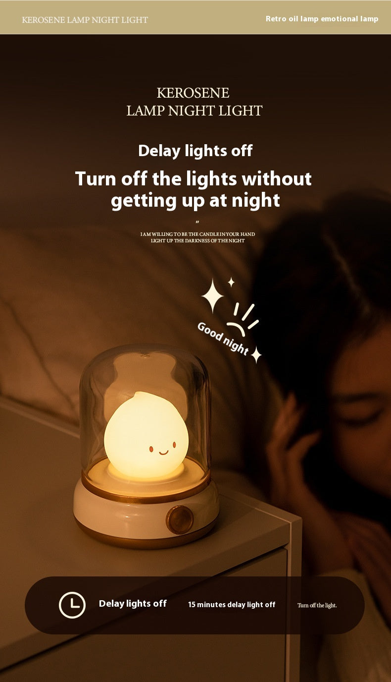 USB Rechargeable Night Light Vintage Oil Lamp Soft Light for Bedroom