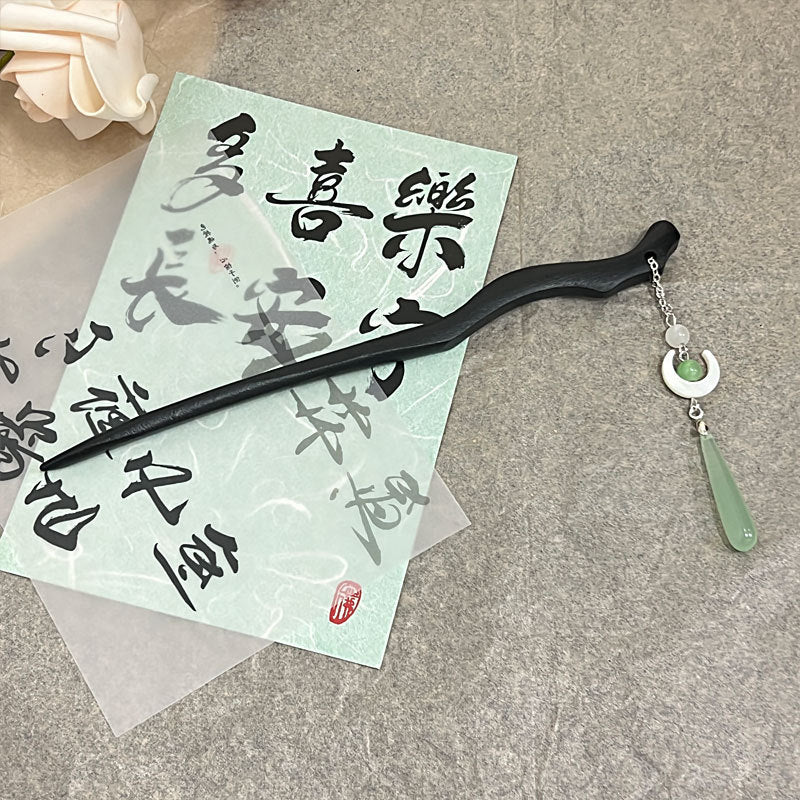 Ink Blue Magnolia Hairpin | New Chinese Style Elegant Wooden Accessory