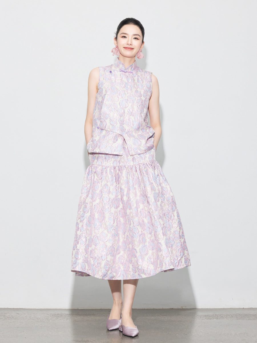 2025 Autumn Stand Collar Sleeveless Jacquard Vest for Women