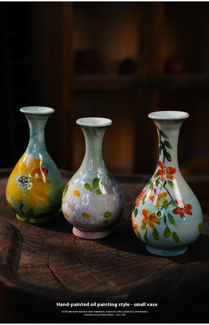 Jingdezhen Handmade Ceramic Vase — Oil Painting Style Small Home Decor