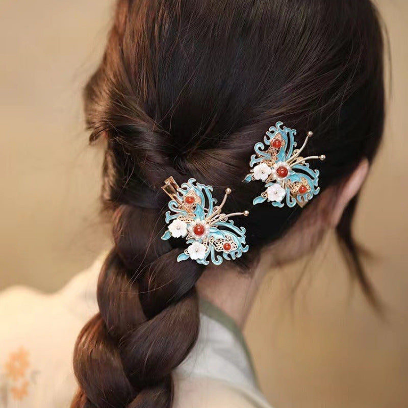 Hanfu Side Hair Clip Ming Song Style Qipao Accessory Enamel Lily Bell Hairpin