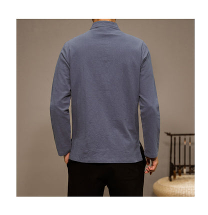 Men’s Chinese Style Cotton Linen Tang Shirt Long Sleeve Casual Retro