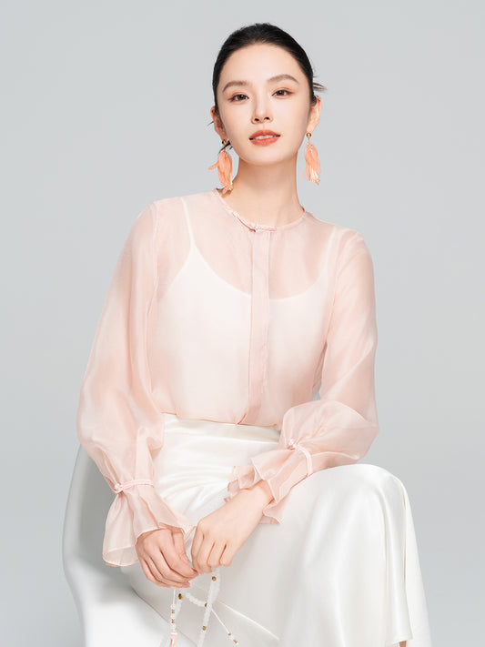 High-End Flared Sleeve Round Neck Women's Shirt