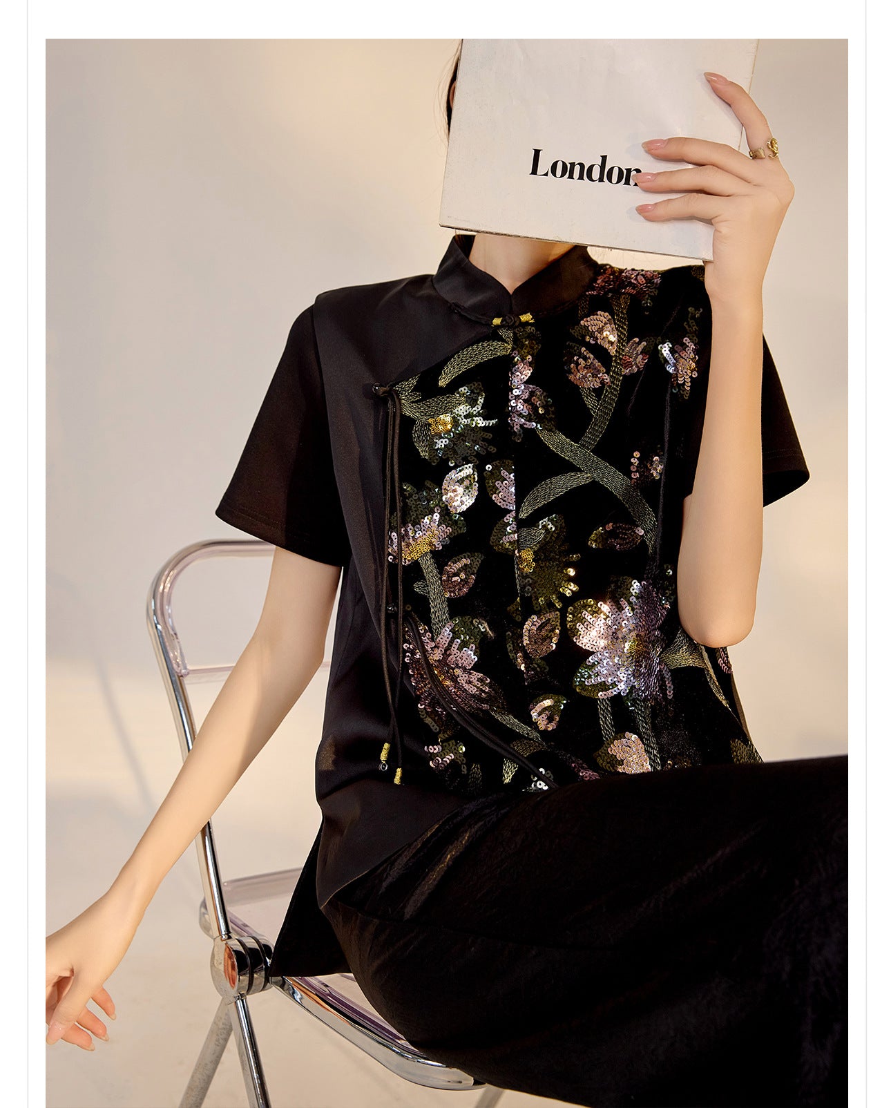 Summer Sequin Asymmetrical Vest Top High-End National Style