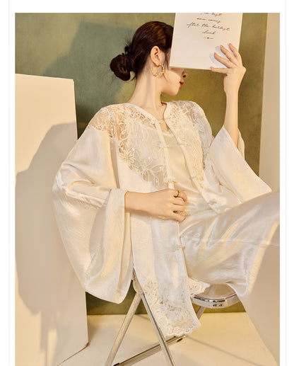 New Chinese Style Embroidered Jacket Skirt Set | Heavy Bead Lace Patchwork