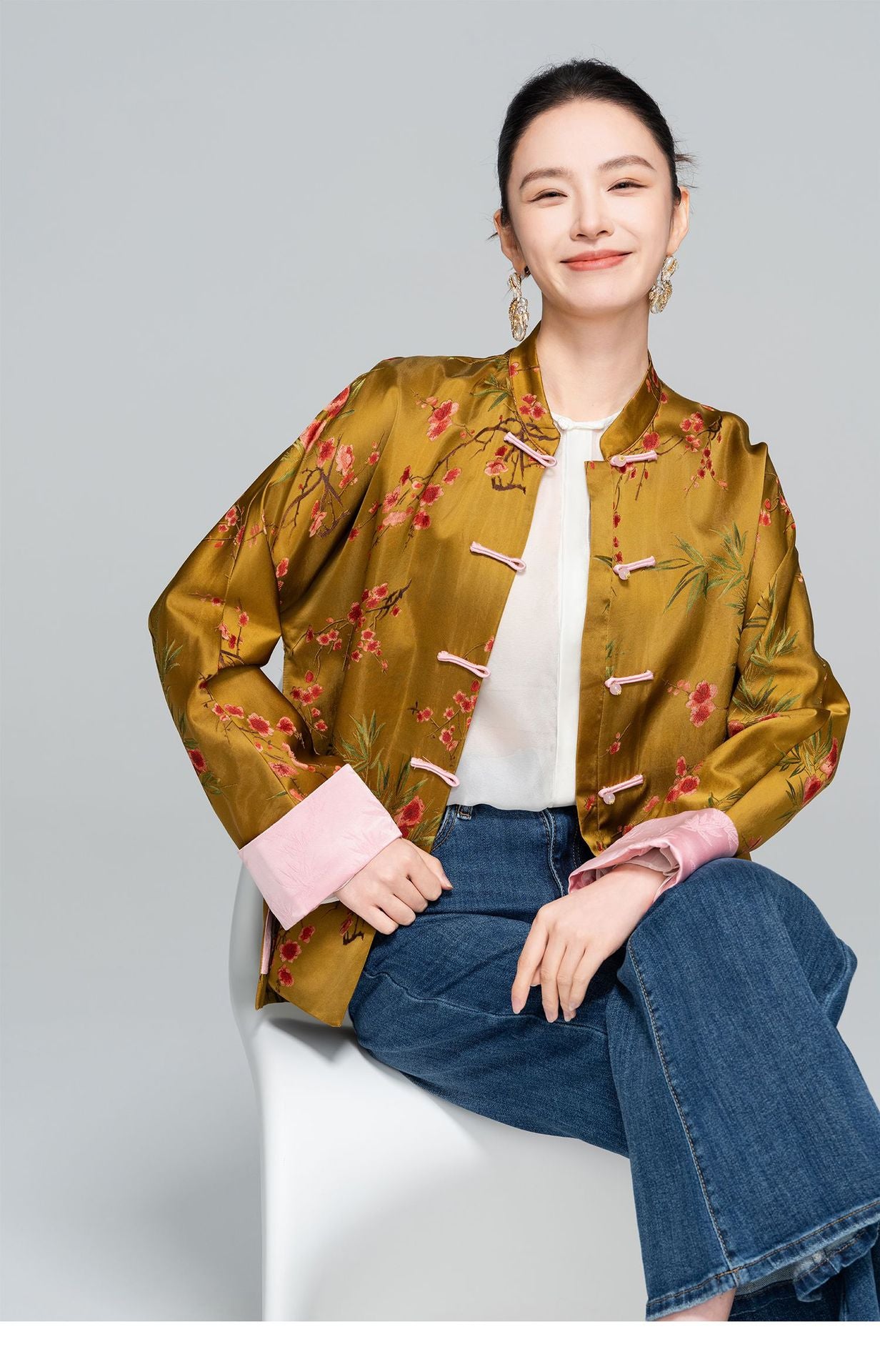 Old Money Style Printed Tang Jacket for Women