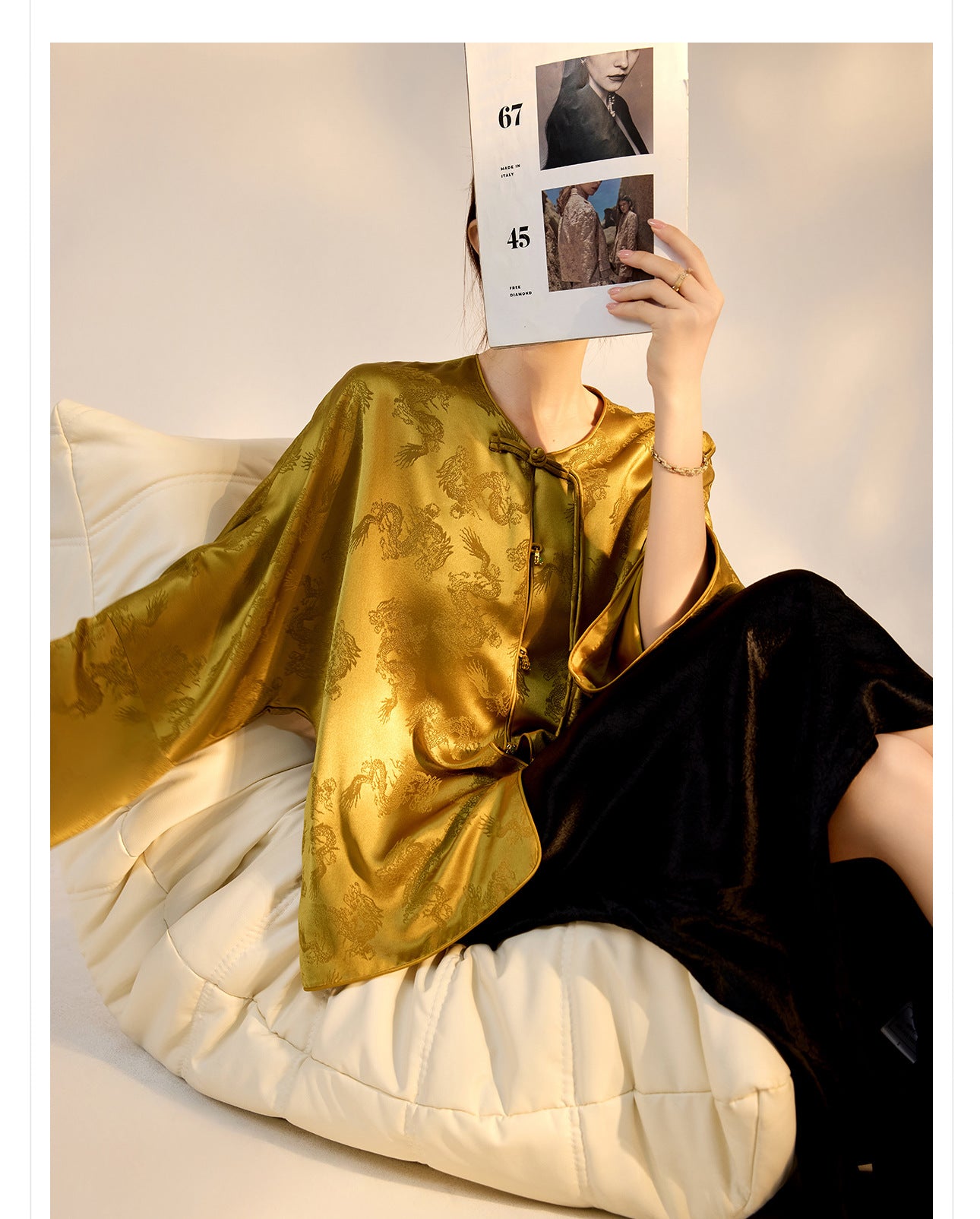 New Chinese Old Money Style Dragon Embroidered Acetate Luxury Coat