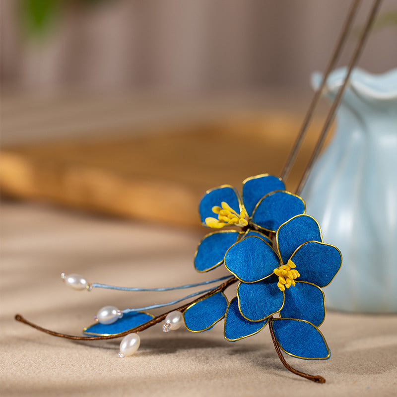 High End Blue Velvet Hairpin Hanfu Hair Accessory Hairpin for Women