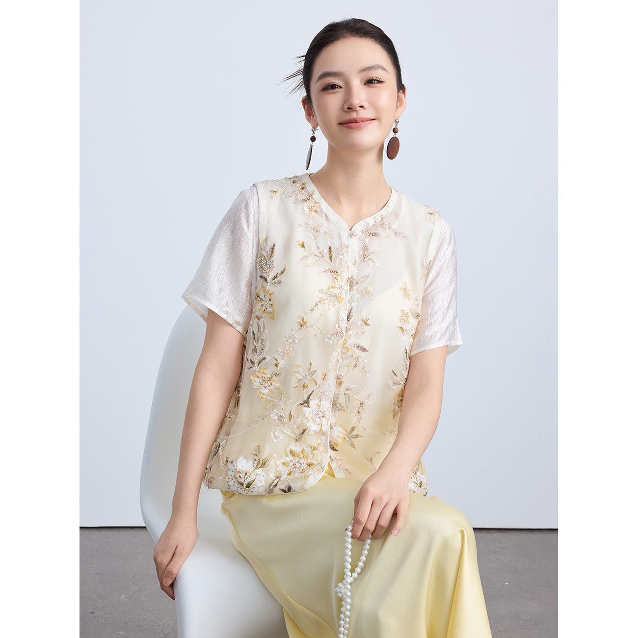 High-End Thin Organza National Style Tank Top