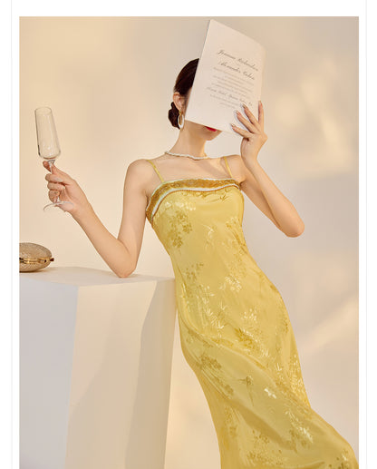 Elegant New Chinese Embroidered Jacquard Cardigan & Strap Dress Set