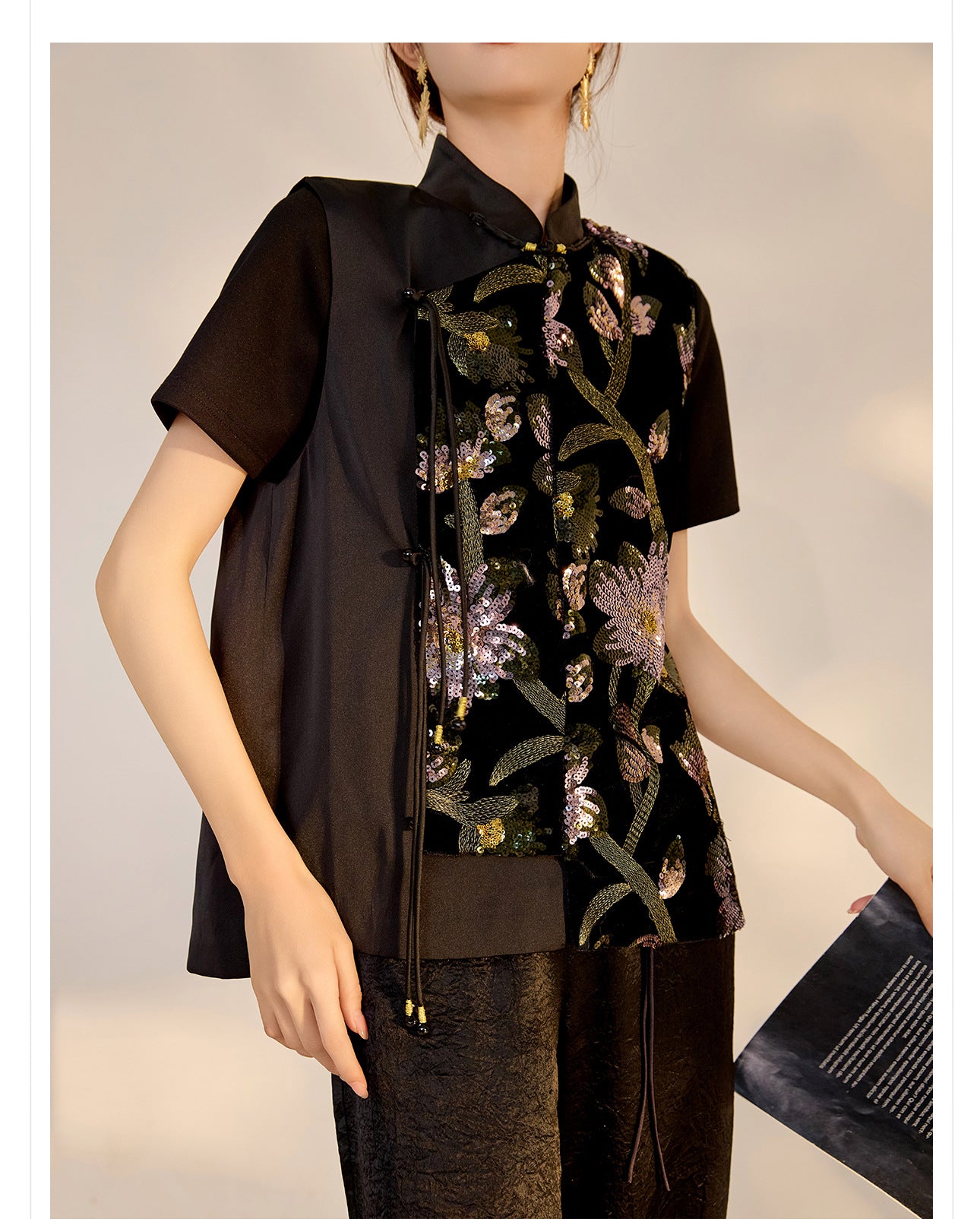 Summer Sequin Asymmetrical Vest Top High-End National Style