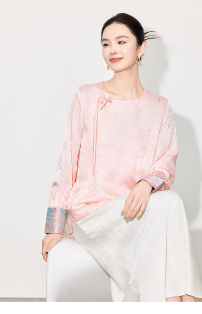 Stylish Retro Long Sleeve Jacquard Shirt