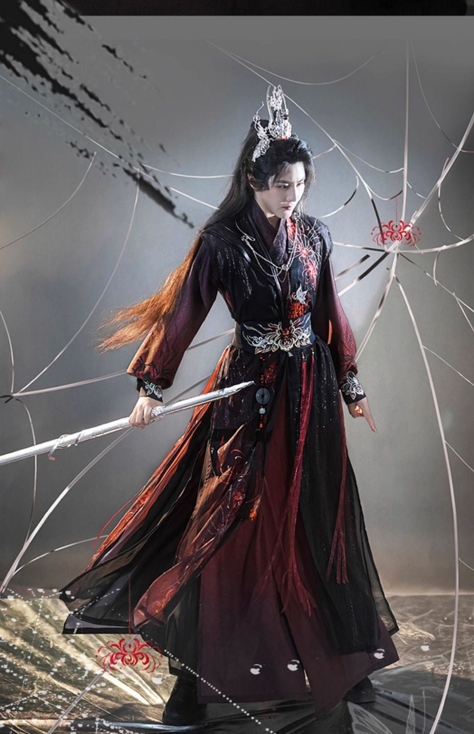 Men's and Women's Song Dynasty Hanfu Set Black Red Cross Collar Outfit