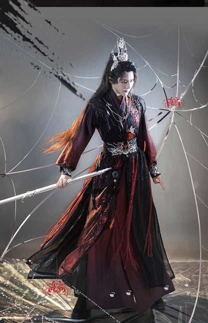 Men's and Women's Song Dynasty Hanfu Set Black Red Cross Collar Outfit