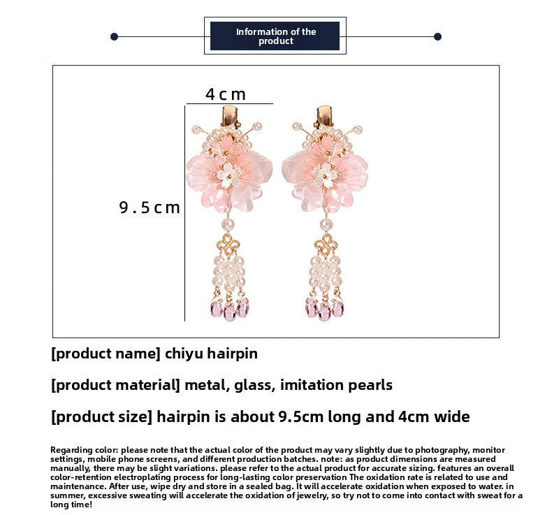 Kids Hair Clips Pink Hanfu Headwear Fairy Style Chinese Vintage Double Clip