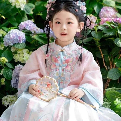 Girls’ Spring Autumn Hanfu | Ancient Style Ming Dynasty Mamian Skirt Set