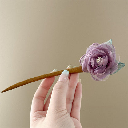 Purple Rose Hairpin Summer Mesh Flower Ancient Style Hair Accessory