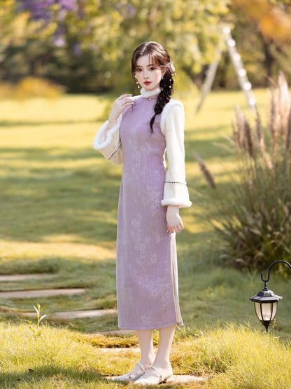 Thick Flared Sleeve Long Cheongsam | Youth New Chinese Style Winter Dress