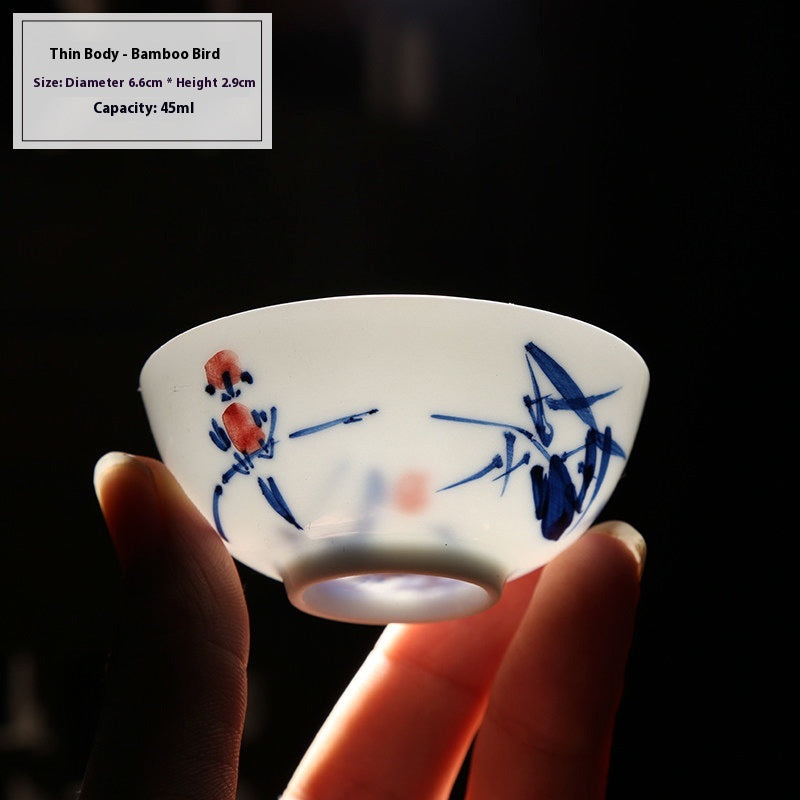 Hand-Painted Blue and White Porcelain Master Tea Cup Jingdezhen