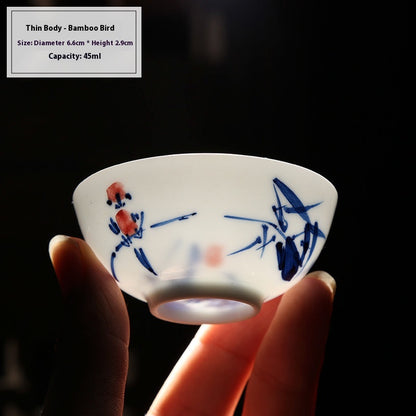 Hand-Painted Blue and White Porcelain Master Tea Cup Jingdezhen