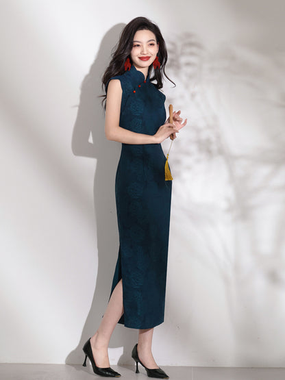 Improved Blue Cheongsam – 2025 Youth Daily Elegant Dress