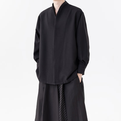 Mens Chinese Style Autumn Trendy Long Sleeve Casual Shirt Jacket