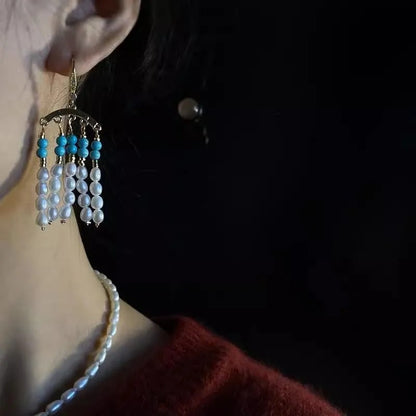 Famous Actor Style Earrings | Exquisite Ancient Imitation Pearl Tassel Gift