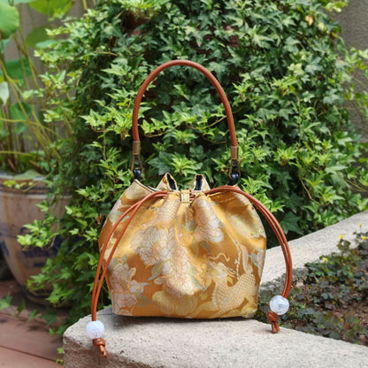 Creative Song Brocade Bucket Bag — New Chinese Style Hanfu Handbag for Women