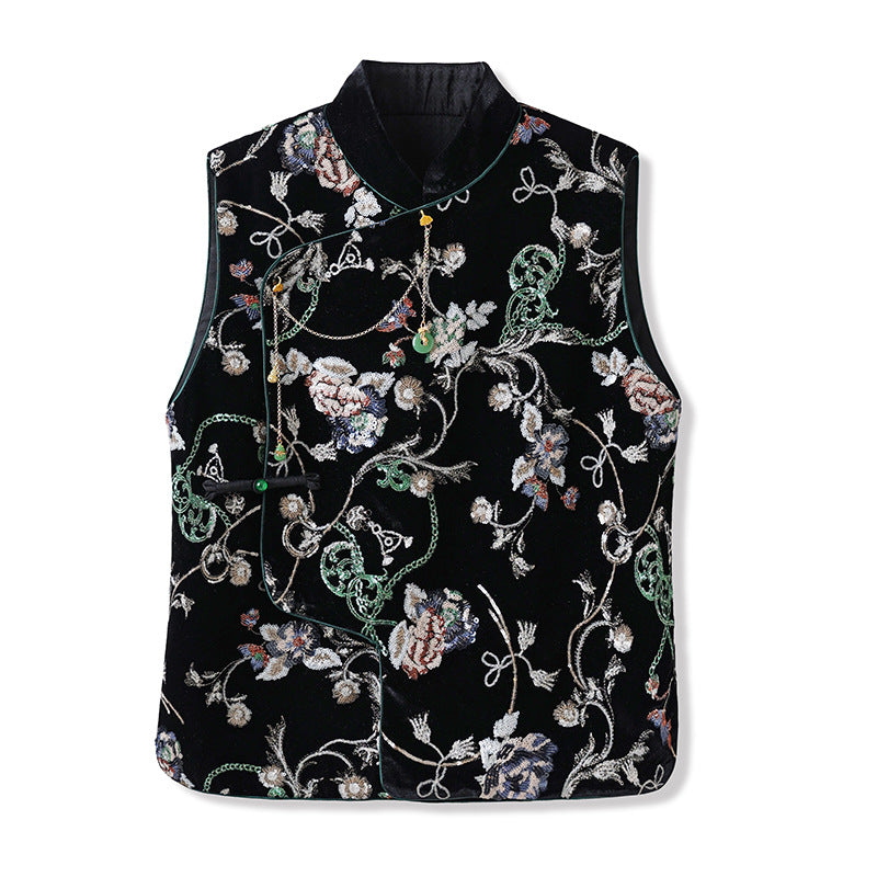 Elegant Velvet Floral Sequin Vest – High-End Women's Fashion