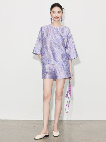 Chinese Style Asymmetrical Shirt & Shorts Set New Summer Casual Outfit