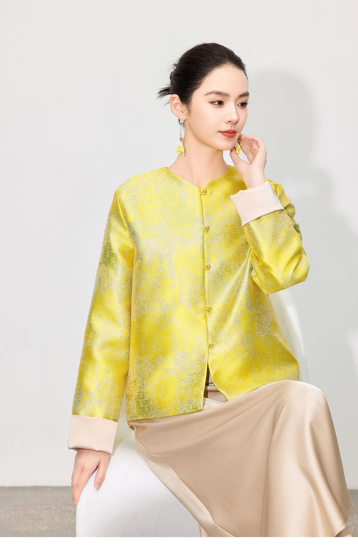 High-End Stylish Jacquard Tang Suit Inspired Top