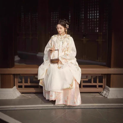 Women Ming Dynasty Hanfu Set Heavy Embroidery Cloud Shoulder Stand Collar Horse Face Skirt