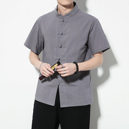 Summer Chinese Style Men’s Shirt — Linen Tang Suit Retro Short Sleeve