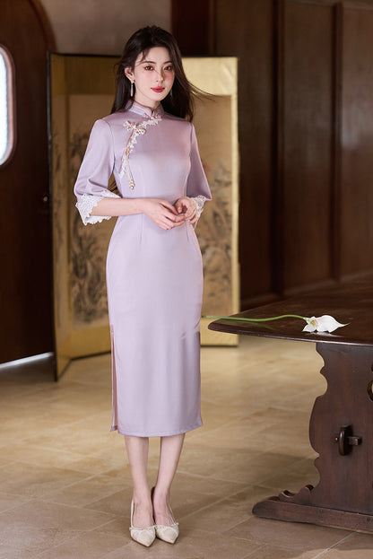 Purple Cheongsam 2025 – Elegant Young Chinese Style Autumn Dress