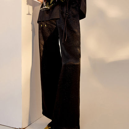 New Chinese Style High-Waist Wide-Leg Acetate Pants for Women