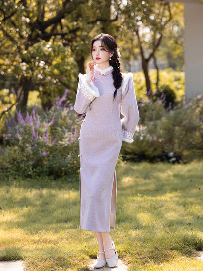 Embroidered National Style Qipao | Inverted Sleeve Winter Thickened Dress