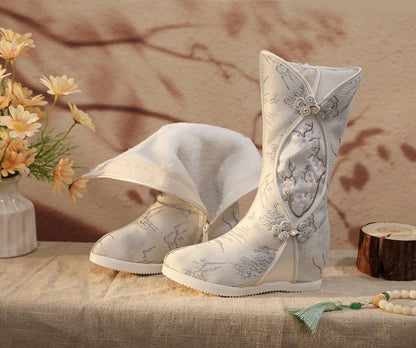 Women’s Hanfu Boots — Embroidered Ink Painting Autumn Height-Increasing Shoes