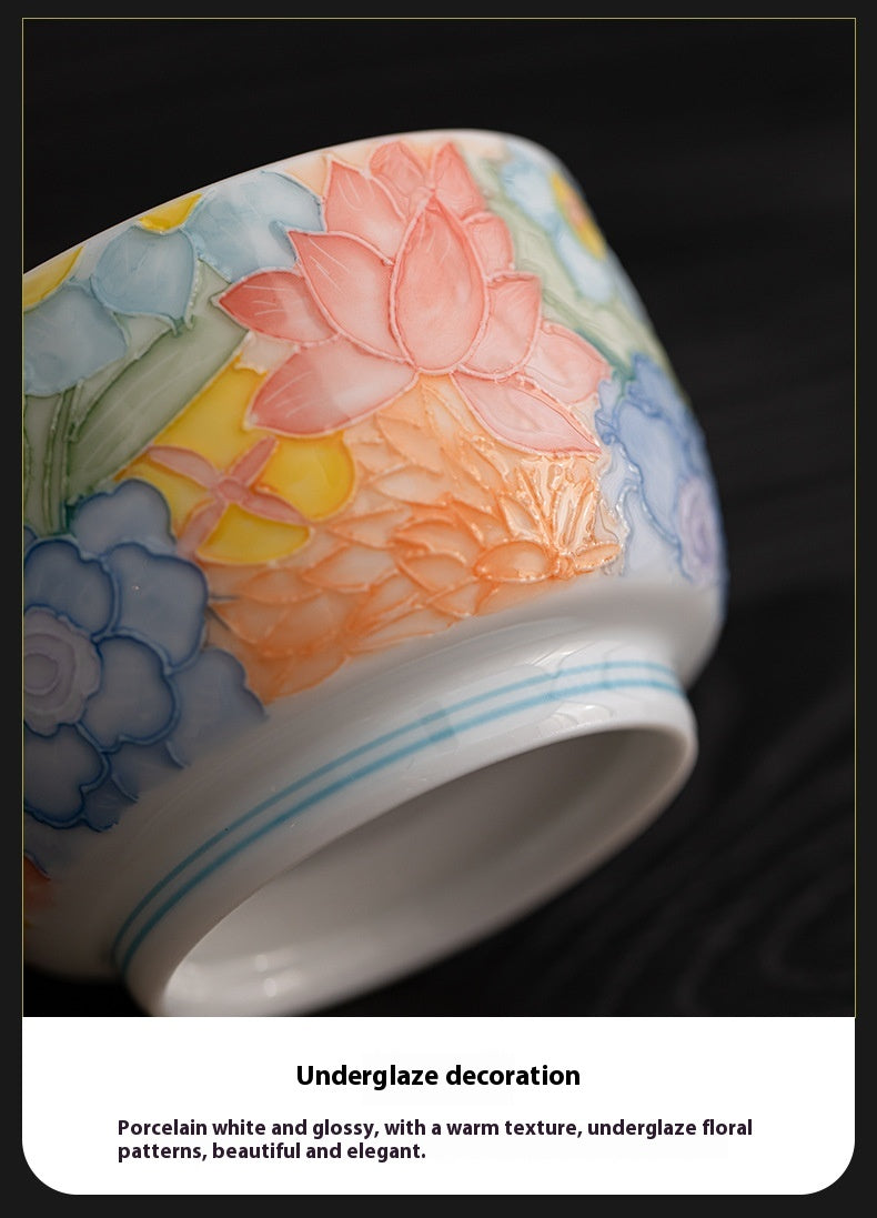 Jingdezhen Hand-Painted Underglaze Master Tea Cup Threaded Design