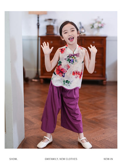 Retro Republic Style Girls Two-Piece — Improved Shirt & Pants Set