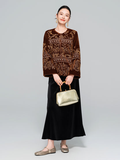 High-End Vintage Velvet Beaded Jacket New Chinese Style Women
